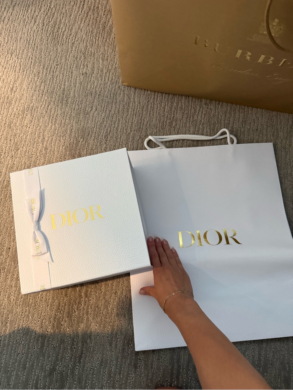 Dior White Gift Box and Tote with Gold Logo